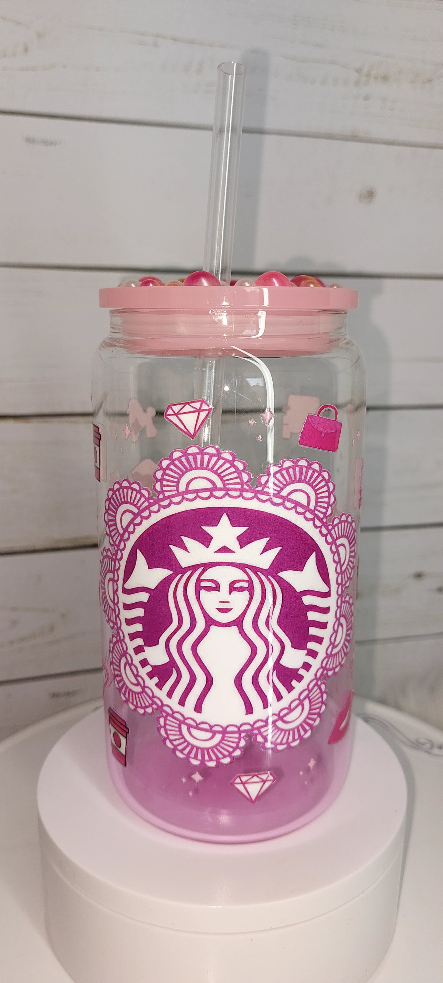 16oz Pink Barbie Glass Cup