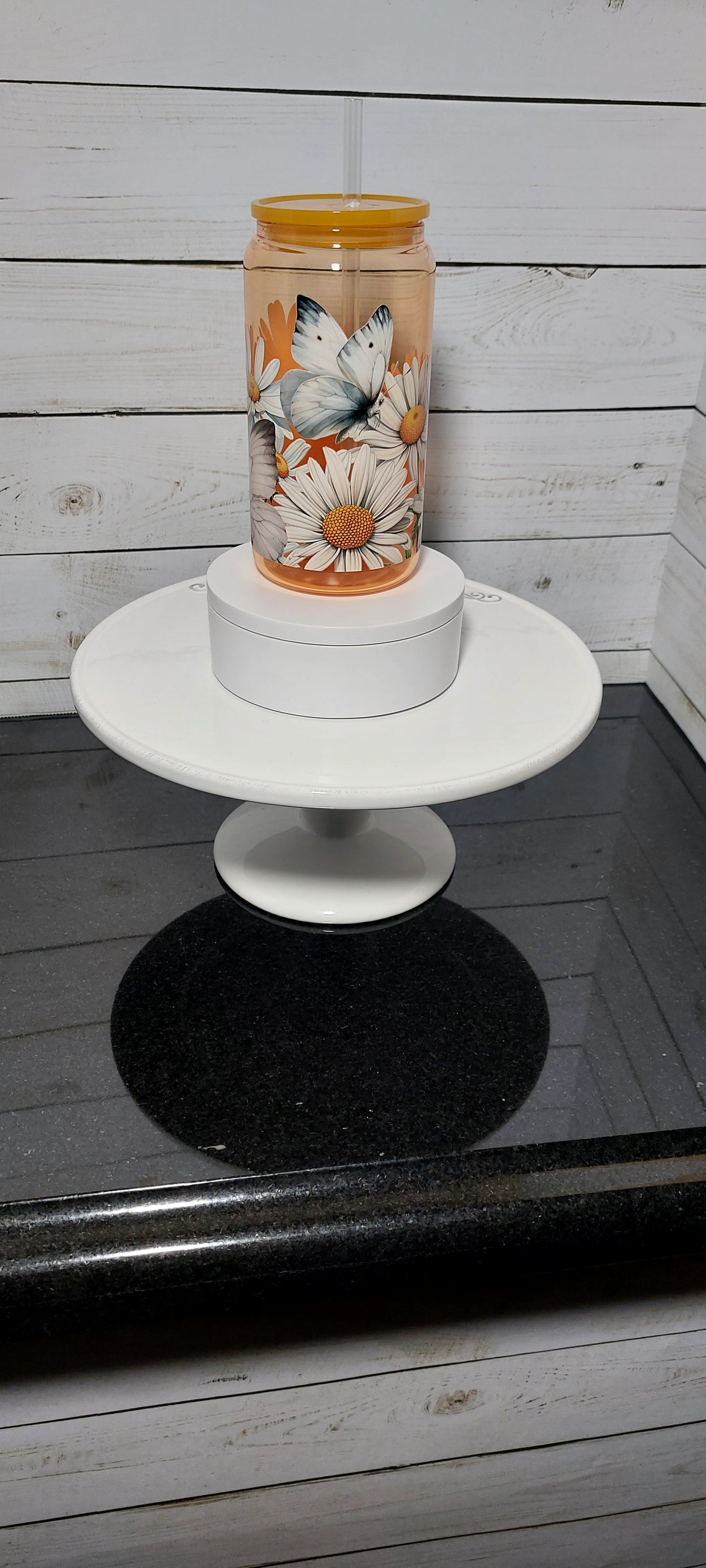 White Butterfly Flower Glass