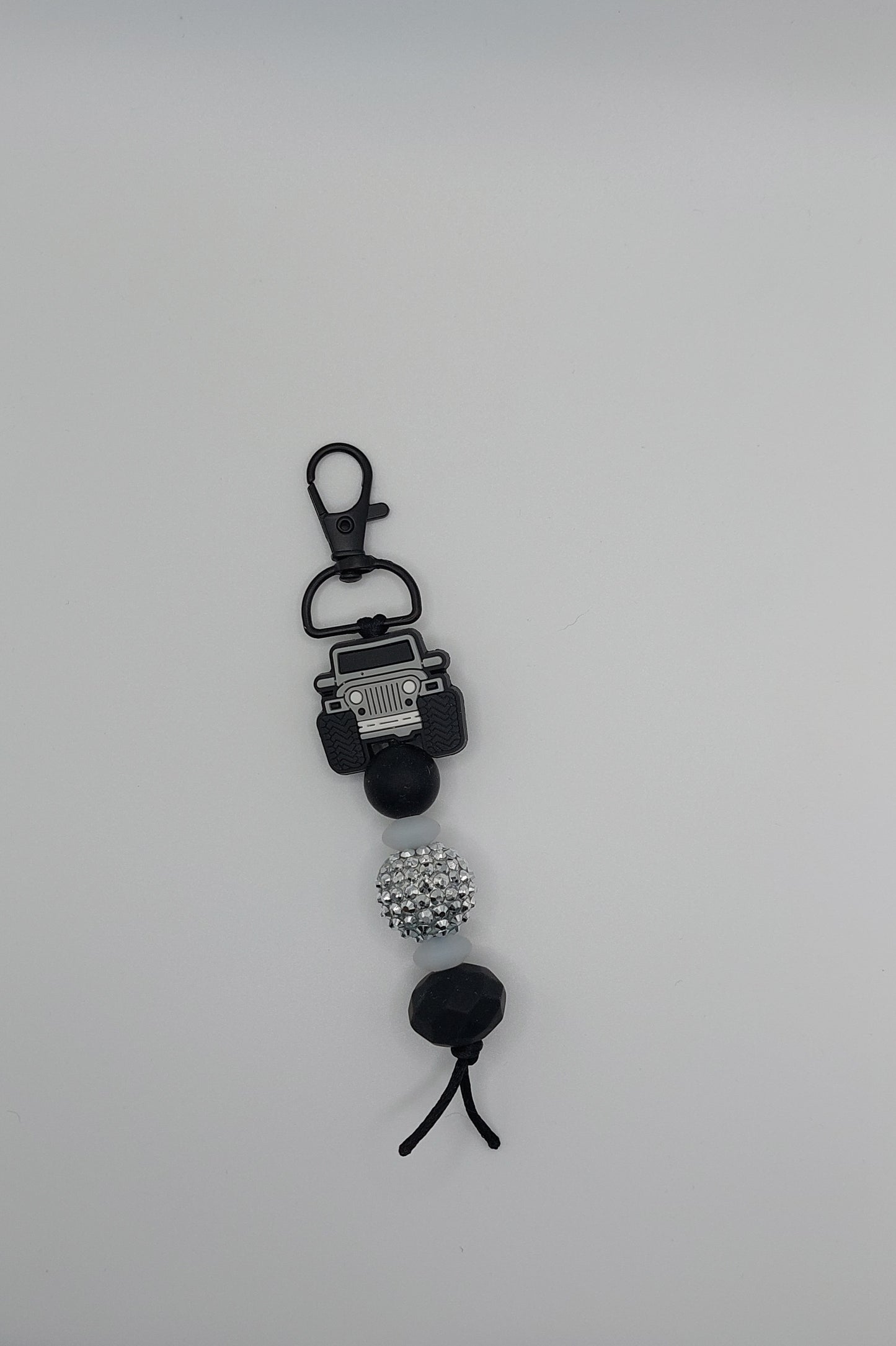 Gray Jeep Beaded Keychain