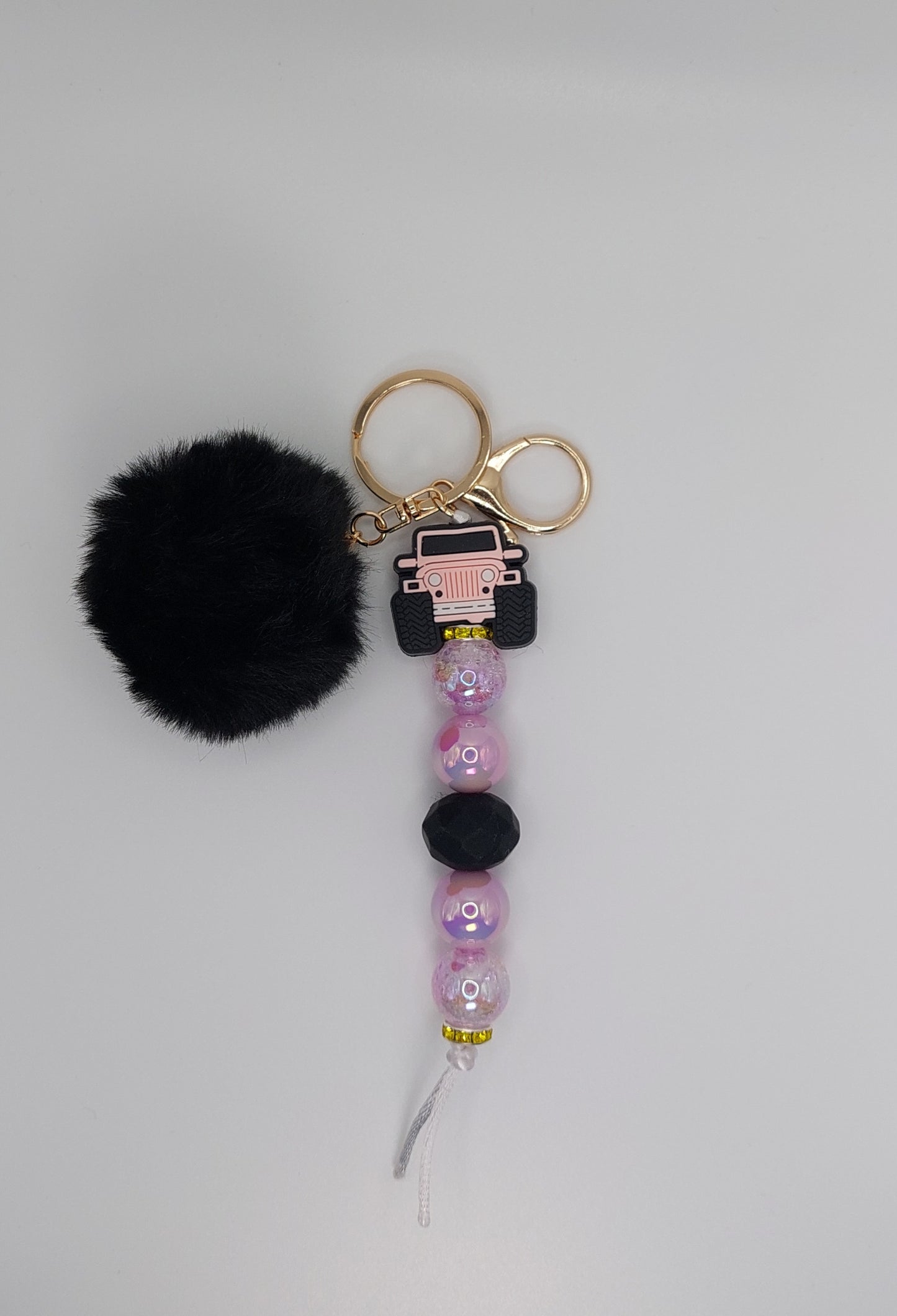 Pink Jeep Beaded Keychain