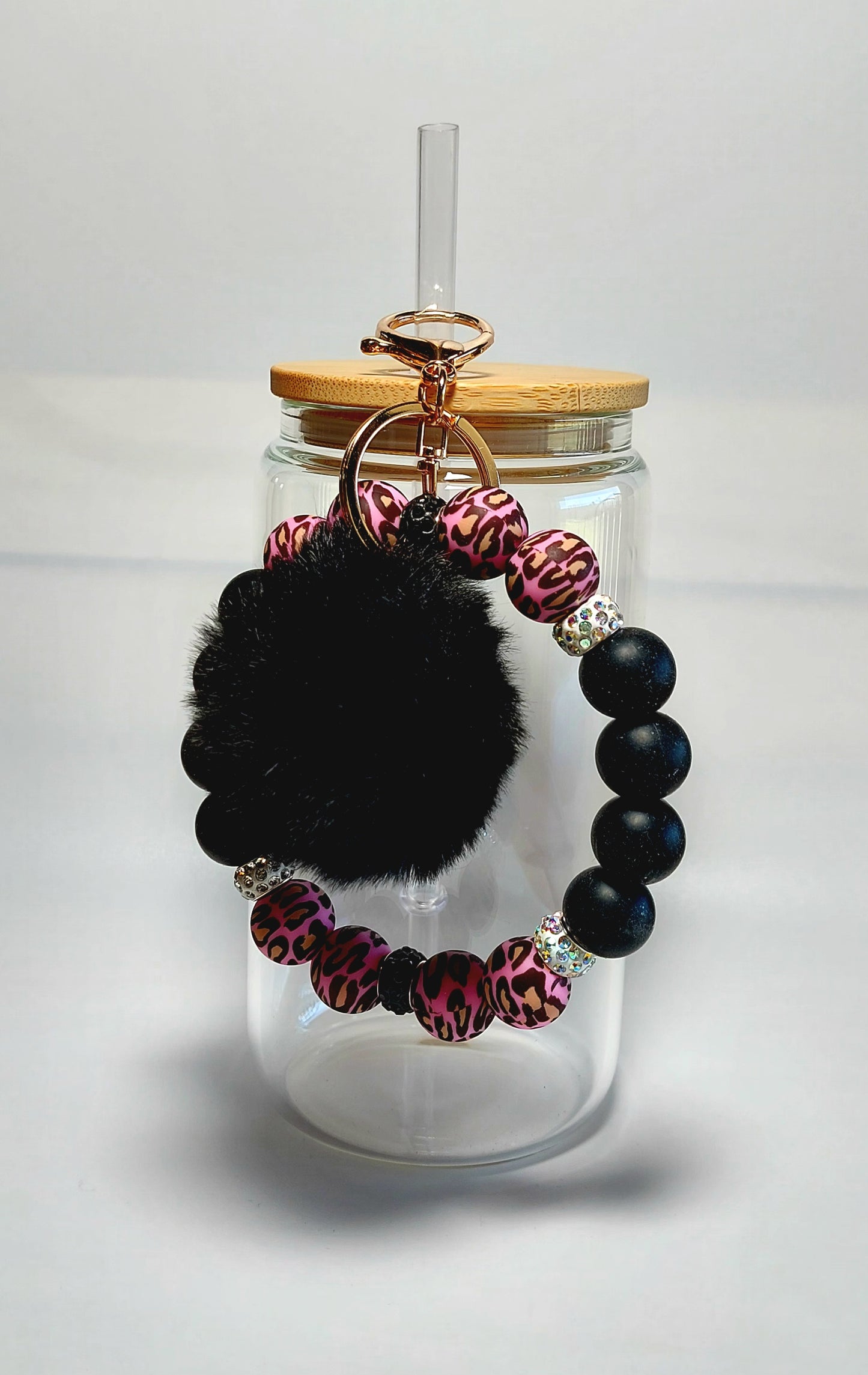 Pink Leopard Wristlet Keychain