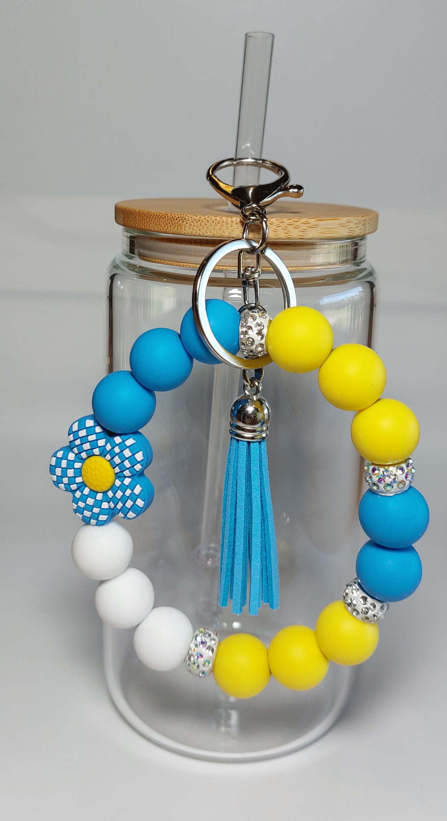 Blue & Yellow Flower Wristlet Keychain