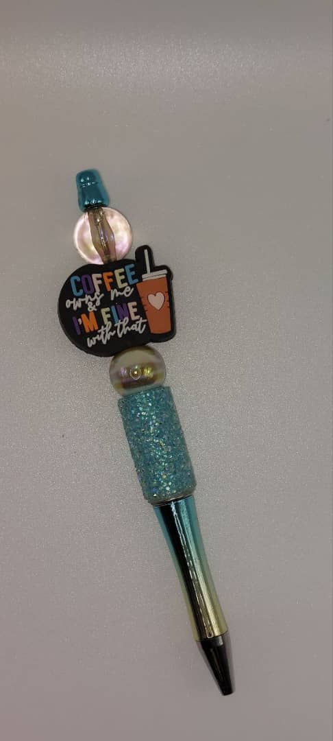 Gold tone to Light Blue Beaded Pen