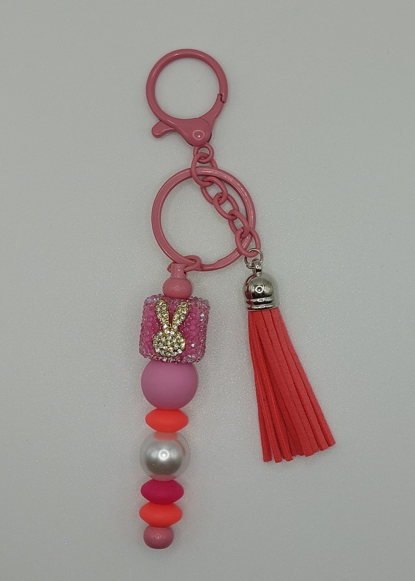 Pink Bunny Square Keychain