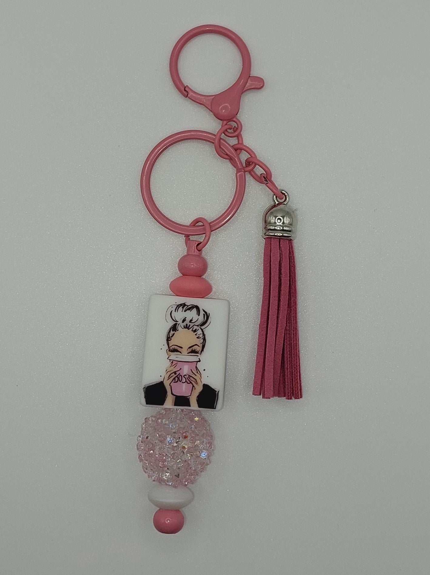 Coffee Cup Girl Pink Keychain