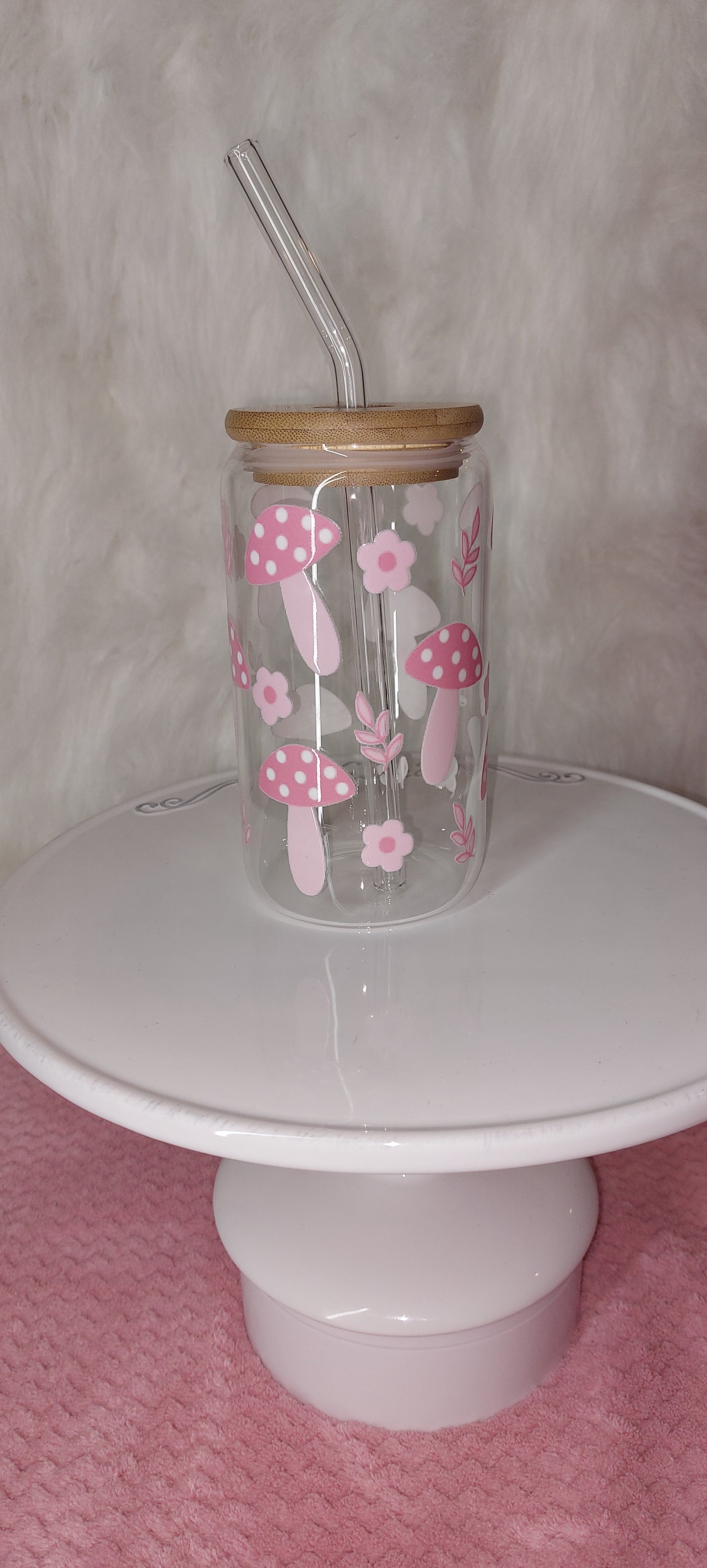 16oz Mushroom Glass Can Cups with Lids